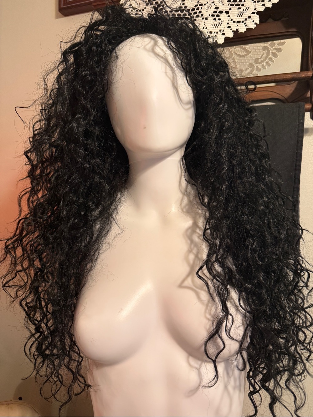 Black Long Curly Kiss-Slash/Cher Halloween Costume Wig - Natural-Look Hair